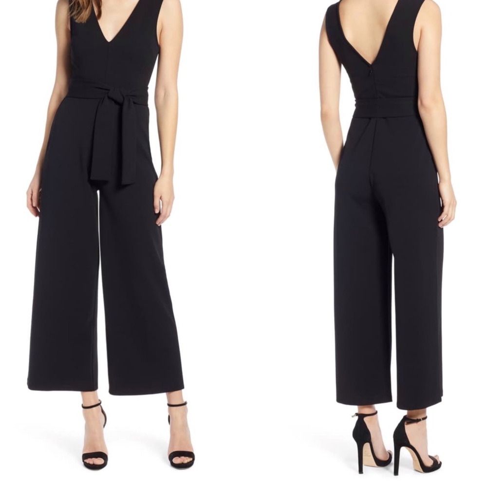 LEITH Black Deep V Neck Wide Leg Jumpsuit Size S - Picture 1 of 10